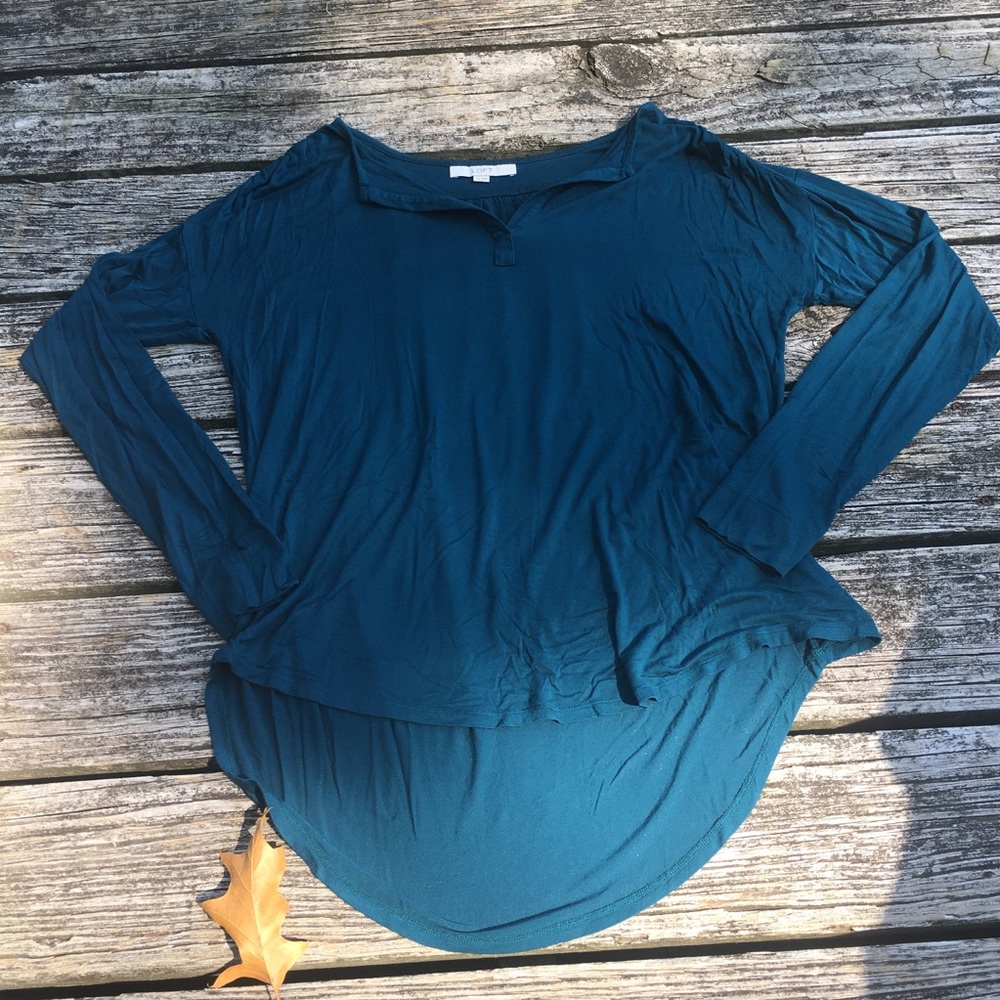 LOFT Teal Maternity High-Low Long Sleeved Tee